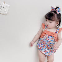 Load image into Gallery viewer, Baby Kid Girls Flower Print Rompers Bow Headwear Wholesale 22032296
