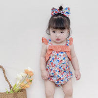 Load image into Gallery viewer, Baby Kid Girls Flower Print Rompers Bow Headwear Wholesale 22032296
