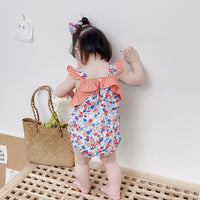 Load image into Gallery viewer, Baby Kid Girls Flower Print Rompers Bow Headwear Wholesale 22032296
