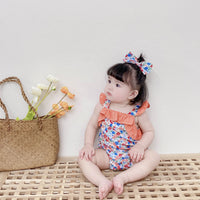 Load image into Gallery viewer, Baby Kid Girls Flower Print Rompers Bow Headwear Wholesale 22032296
