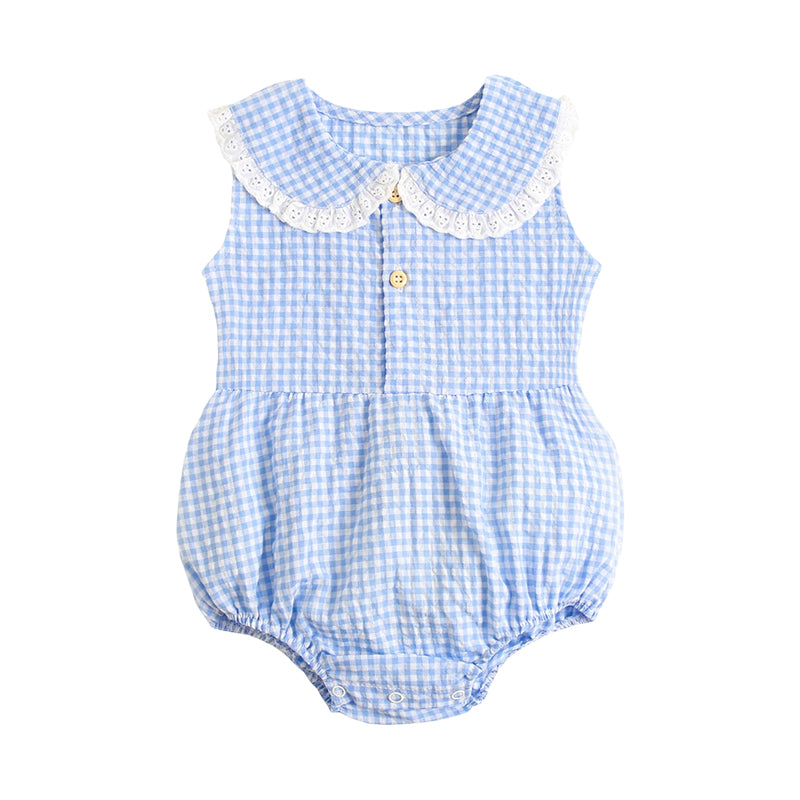 Baby Kid Girls Checked Print Rompers Wholesale 22032299