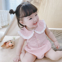 Load image into Gallery viewer, Baby Kid Girls Checked Print Rompers Wholesale 22032299

