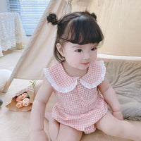 Load image into Gallery viewer, Baby Kid Girls Checked Print Rompers Wholesale 22032299

