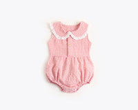 Load image into Gallery viewer, Baby Kid Girls Checked Print Rompers Wholesale 22032299

