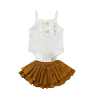 Load image into Gallery viewer, 2 Pieces Set Baby Kid Girls Solid Color Muslin&amp;Ribbed Rompers And Flower Print  Ribbon Shorts Skirts Wholesale 091411928
