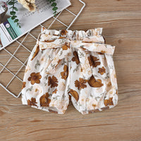 Load image into Gallery viewer, 2 Pieces Set Baby Kid Girls Solid Color Muslin&amp;Ribbed Rompers And Flower Print  Ribbon Shorts Skirts Wholesale 091411928
