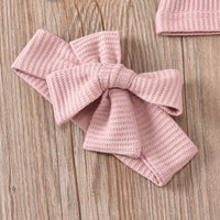 Load image into Gallery viewer, 3 Pieces Set Baby Kid Unisex Solid Color Muslin&amp;Ribbed Tops Shorts And Headwear Wholesale 220323115
