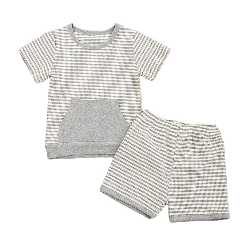 2 Pieces Set Baby Kid Girls Boys Striped Muslin&Ribbed T-Shirts And Shorts Wholesale 220323158