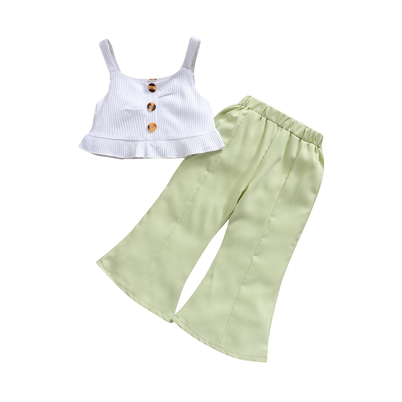 2 Pieces Set Baby Kid Girls Muslin&Ribbed Tank Tops And Solid Color Pants Wholesale 220323192