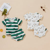 Load image into Gallery viewer, 2 Pieces Set Baby Kid Boys Dinosaur Star Muslin&amp;Ribbed Print T-Shirts And Shorts Wholesale 220323229
