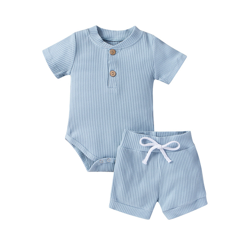 2 Pieces Set Baby Unisex Solid Color Muslin&Ribbed Rompers And Shorts Wholesale 220323231