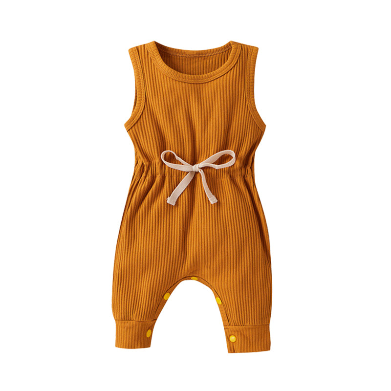 Baby Girls Solid Color Muslin&Ribbed Jumpsuits Wholesale 220323234
