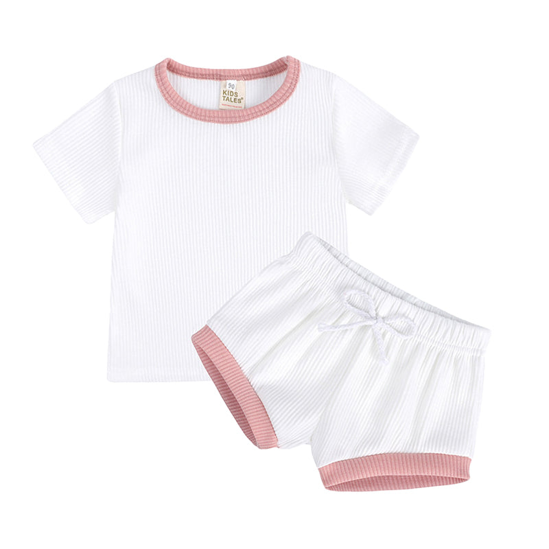 2 Pieces Set Baby Kid Girls Muslin&Ribbed Tops And Shorts Wholesale 220323271