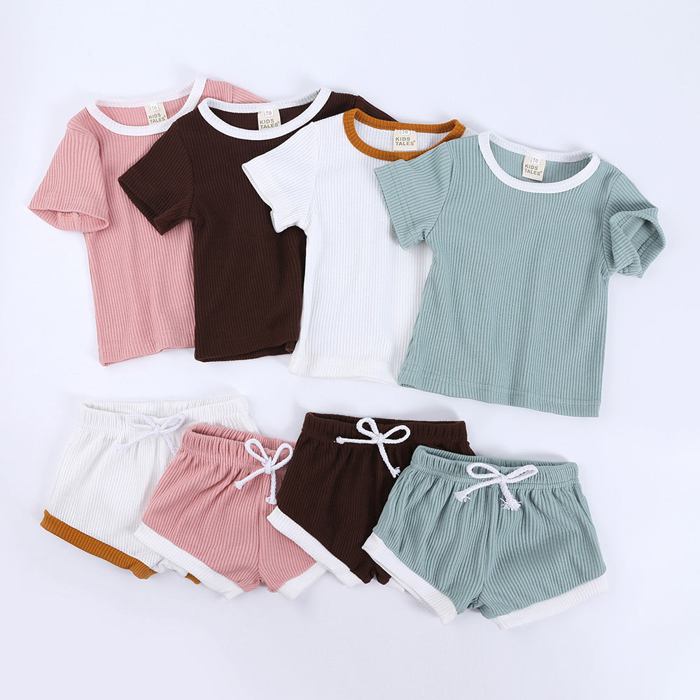 2 Pieces Set Baby Kid Girls Muslin&Ribbed Tops And Shorts Wholesale 220323271