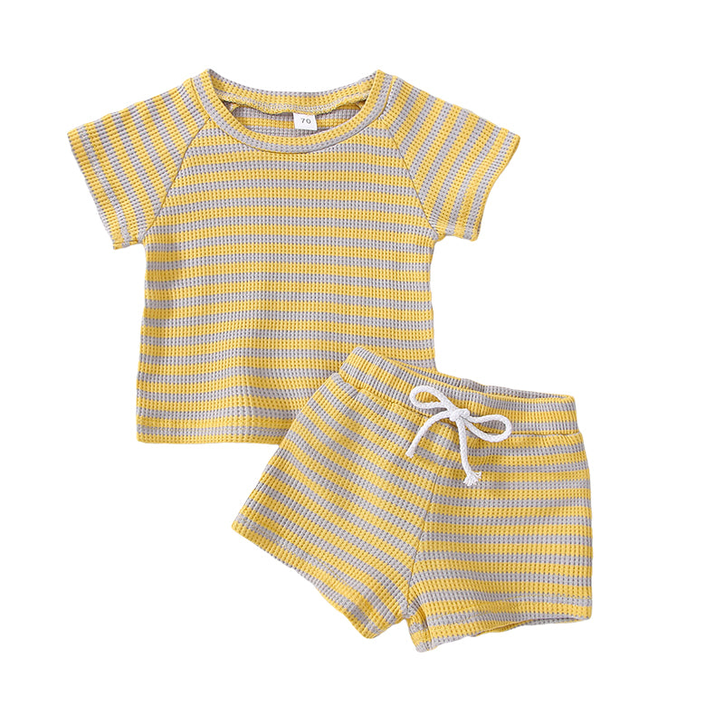 2 Pieces Set Baby Kid Unisex Striped Tops And Shorts Wholesale 220323279