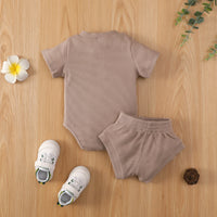 Load image into Gallery viewer, 2 Pieces Set Baby Girls Solid Color Muslin&amp;Ribbed Rompers And Shorts Wholesale 220323282
