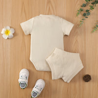 Load image into Gallery viewer, 2 Pieces Set Baby Girls Solid Color Muslin&amp;Ribbed Rompers And Shorts Wholesale 220323282
