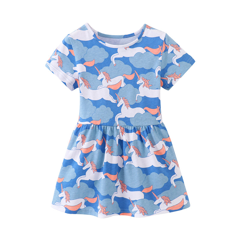 Baby Kid Girls Unicorn Print Dresses Wholesale 220323302
