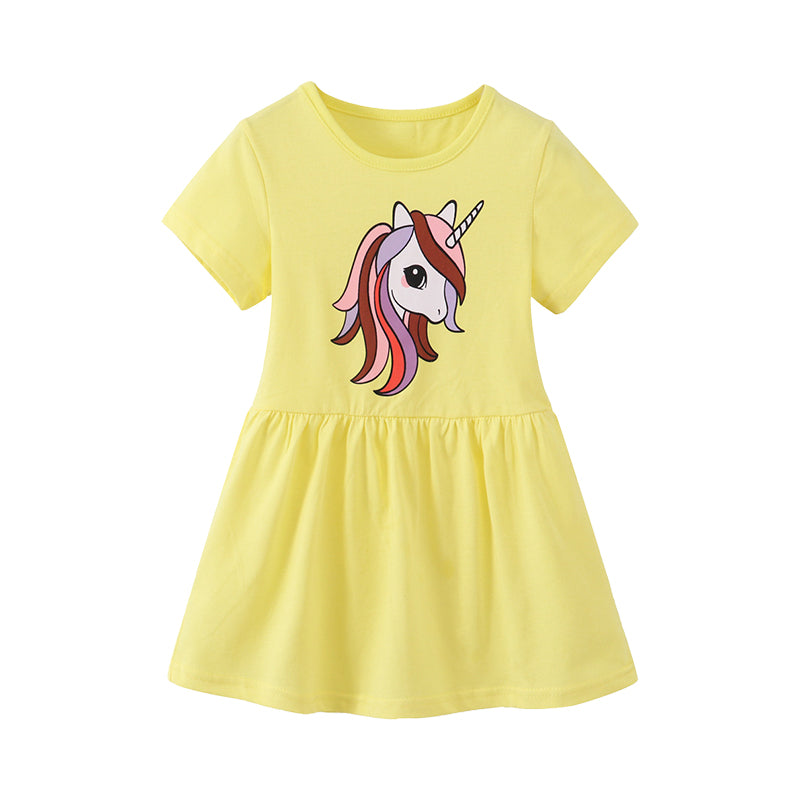 Baby Kid Girls Unicorn Print Dresses Wholesale 220323305