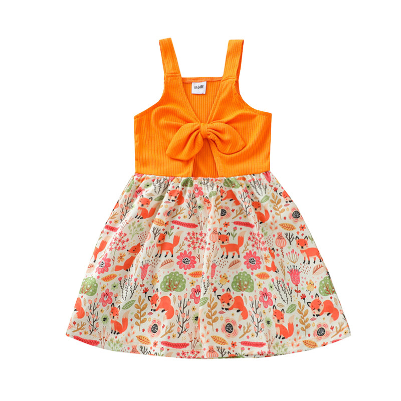 Baby Kid Girls Color-blocking Flower Plant Print Dresses Wholesale 220323323