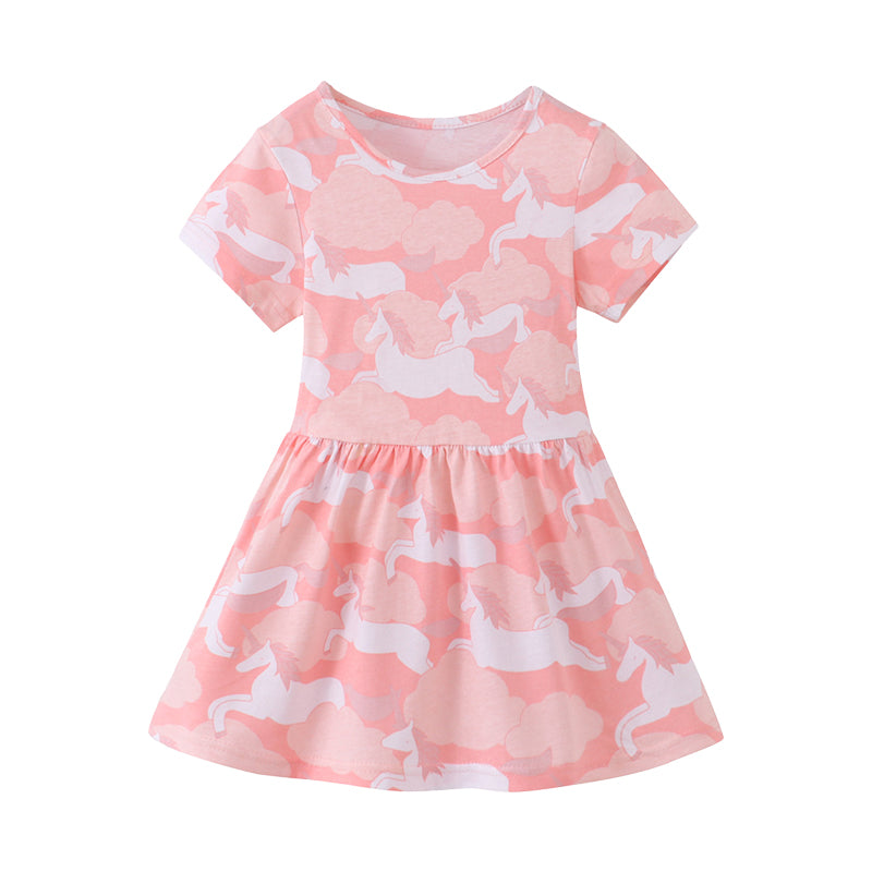 Baby Kid Girls Cartoon Unicorn Print Dresses Wholesale 220323329