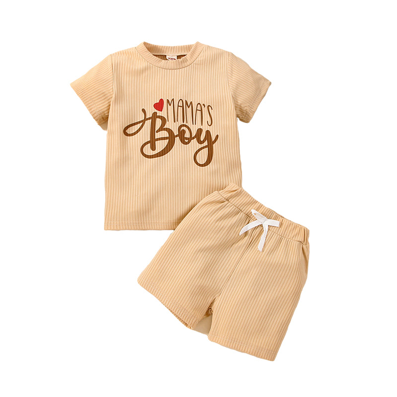 2 Pieces Set Baby Kid Unisex Letters Love heart Muslin&Ribbed T-Shirts And Solid Color Shorts Wholesale 220323378