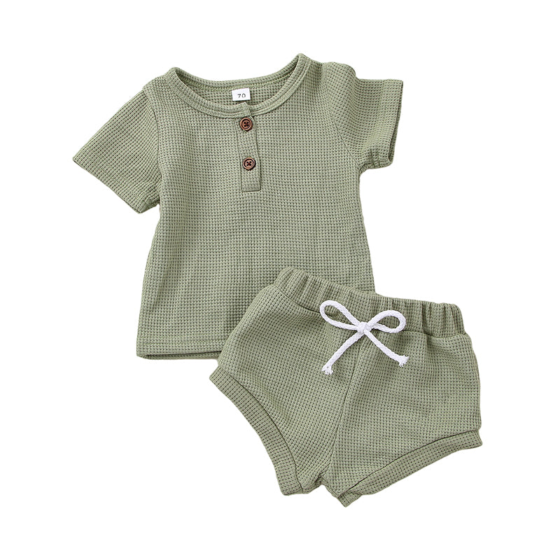 2 Pieces Set Baby Kid Girls Solid Color Tops And Shorts Wholesale 220323388