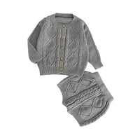 Load image into Gallery viewer, 2 Pieces Set Baby Unisex Solid Color Crochet Cardigan And Shorts Wholesale 22032345
