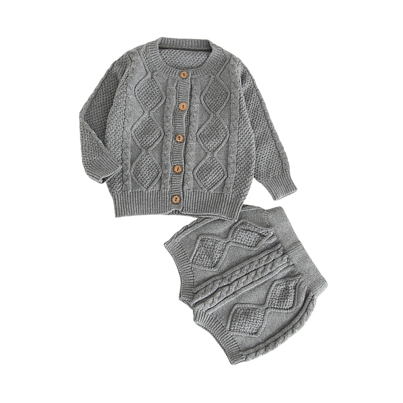 2 Pieces Set Baby Unisex Solid Color Crochet Cardigan And Shorts Wholesale 22032345