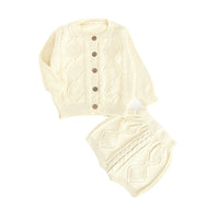 Load image into Gallery viewer, 2 Pieces Set Baby Unisex Solid Color Crochet Cardigan And Shorts Wholesale 22032345
