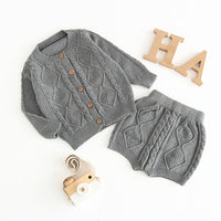 Load image into Gallery viewer, 2 Pieces Set Baby Unisex Solid Color Crochet Cardigan And Shorts Wholesale 22032345
