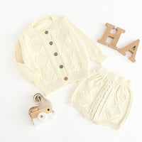 Load image into Gallery viewer, 2 Pieces Set Baby Unisex Solid Color Crochet Cardigan And Shorts Wholesale 22032345
