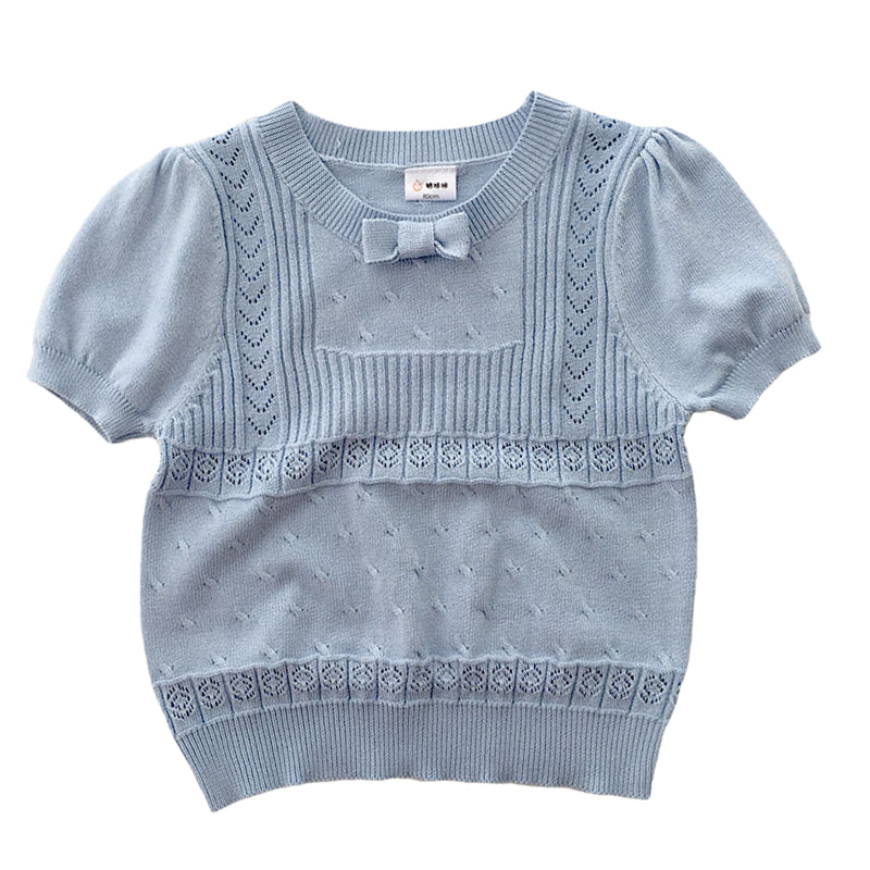 Baby Kid Girls Solid Color Bow Tops Wholesale 220328122