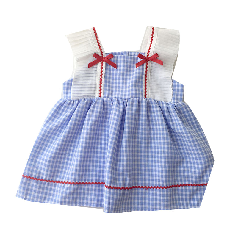Baby Kid Girls Color-blocking Checked Bow Dresses Wholesale 220328131