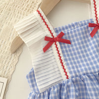 Load image into Gallery viewer, Baby Kid Girls Color-blocking Checked Bow Dresses Wholesale 220328131
