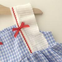 Load image into Gallery viewer, Baby Kid Girls Color-blocking Checked Bow Dresses Wholesale 220328131
