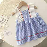 Load image into Gallery viewer, Baby Kid Girls Color-blocking Checked Bow Dresses Wholesale 220328131
