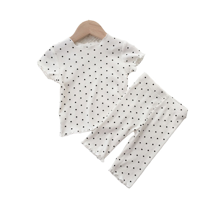 2 Pieces Set Baby Kid Girls Polka dots Print T-Shirts And Pants Wholesale 220328138