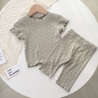 Load image into Gallery viewer, 2 Pieces Set Baby Kid Girls Polka dots Print T-Shirts And Pants Wholesale 220328138
