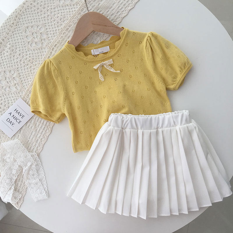 Baby Kid Girls Solid Color Bow Crochet Tops Wholesale 220328150