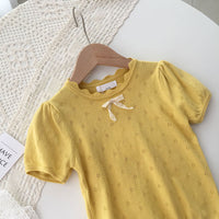 Load image into Gallery viewer, Baby Kid Girls Solid Color Bow Crochet Tops Wholesale 220328150
