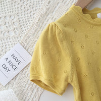 Load image into Gallery viewer, Baby Kid Girls Solid Color Bow Crochet Tops Wholesale 220328150
