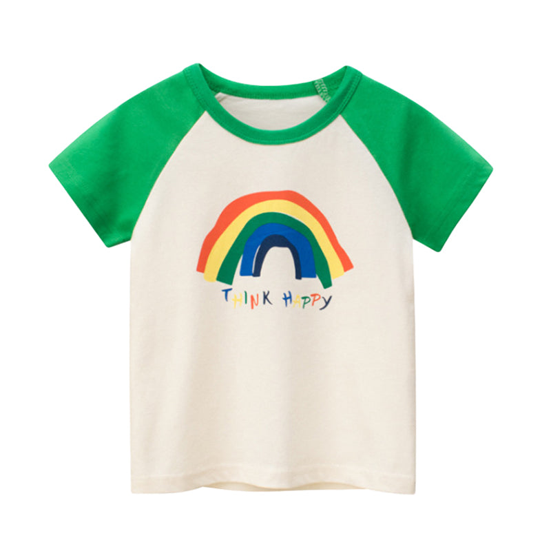 Baby Kid Girls Letters Color-blocking Rainbow Print T-Shirts Wholesale 220328173