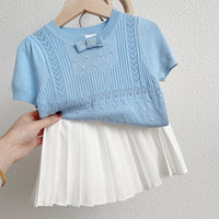 Load image into Gallery viewer, Baby Kid Girls Solid Color Bow Embroidered T-Shirts Knitwear Wholesale 220328214
