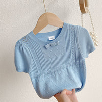 Load image into Gallery viewer, Baby Kid Girls Solid Color Bow Embroidered T-Shirts Knitwear Wholesale 220328214
