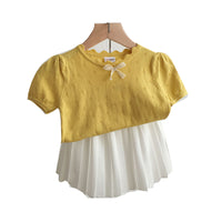 Load image into Gallery viewer, Baby Kid Girls Solid Color Bow Lace Crochet T-Shirts Wholesale 220328248

