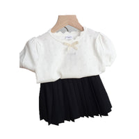 Load image into Gallery viewer, Baby Kid Girls Solid Color Bow Lace Crochet T-Shirts Wholesale 220328248
