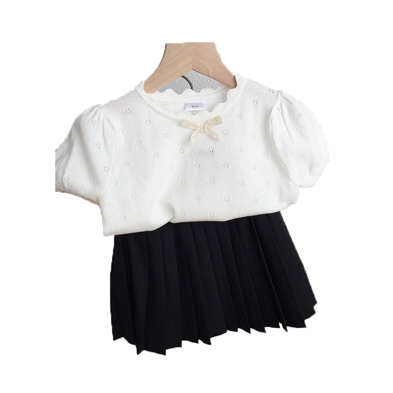 Baby Kid Girls Solid Color Bow Lace Crochet T-Shirts Wholesale 220328248
