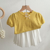 Load image into Gallery viewer, Baby Kid Girls Solid Color Bow Lace Crochet T-Shirts Wholesale 220328248
