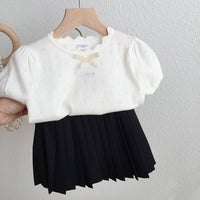 Load image into Gallery viewer, Baby Kid Girls Solid Color Bow Lace Crochet T-Shirts Wholesale 220328248
